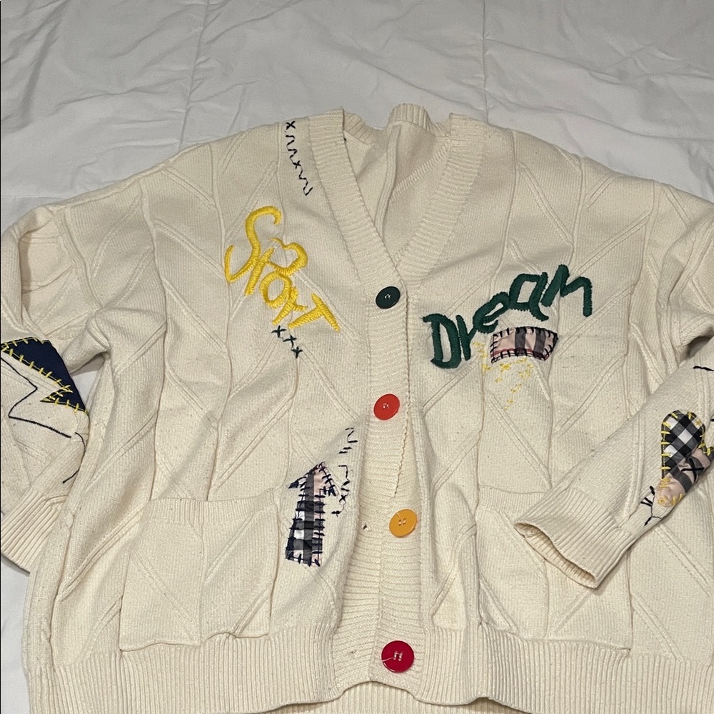 Colorful Button Cardigan with Embroidered Details